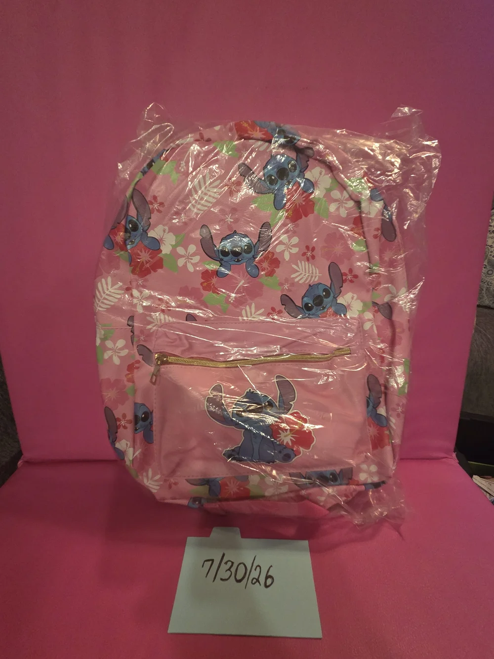 Pink Kids Backpack with Blue Character Print - Disney Stitch Style